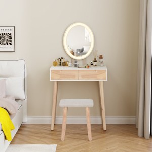 31.5" Natural Wood Makeup Vanity Desk Set - 1 of 4