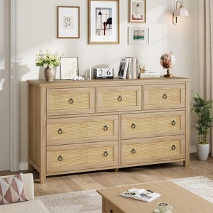 Drawer Dresser for Bedroom, 54'' Wide Rattan Dresser, Chest of Drawers, Wooden Chest with Clothes Storage Cabinet - 1 of 4