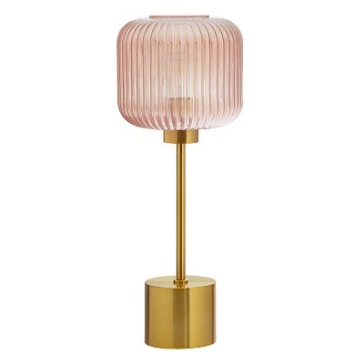 21.25" Brushed Gold Metal Table Lamp with Pink Glass Shade
