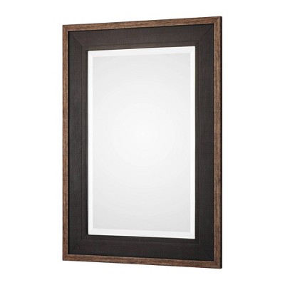 Transitional Aged Bronze and Black Rectangular Wood Wall Mirror 30" Wide