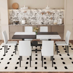 7-Piece Dining Set with Storage Space, Rectangular Table and 6 Linen Fabric Chairs - 1 of 4