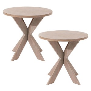 COZAYH Farmhouse Round Wooden End Table with Cross Legs, Vintage Grey, Set of 2 - 1 of 4