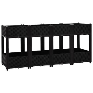 vidaXL Polypropylene Raised Garden Bed - 63"x15.7"x28" Durable Rectangular Black Outdoor Planter with Two Shelves for Flowers, Herbs, and Plants - 1 of 4