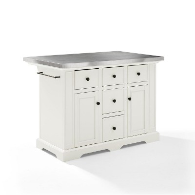 HomeStock  Julia Stainless Steel Top Kitchen Island with Storage Drawers, Shelves, and Spice Rack, White