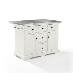 HomeStock  Julia Stainless Steel Top Kitchen Island with Storage Drawers, Shelves, and Spice Rack, White - 1 of 4