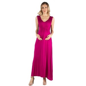 24seven Comfort Apparel V Neck Sleeveless Maternity Maxi Dress with Belt - 1 of 4