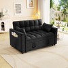 Small Velvet Pull-Out Sleeper Sofa Bed with Side Pockets and 3-Position Adjustable Backrest - 2 of 4
