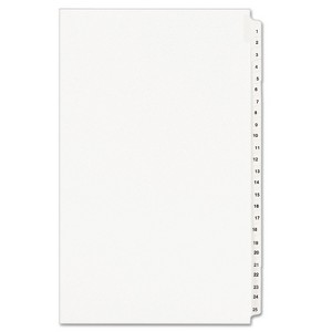 Avery-Style Legal Exhibit Side Tab Divider Title: 1-25 14 x 8 1/2 White 01430 - 1 of 4
