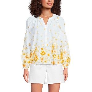 Lands' End Women's Cotton Voile Long Sleeve Raglan Smocked Top - 1 of 4