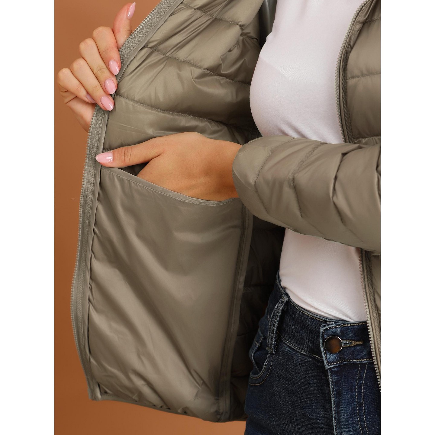 Женская куртка Allegra K Hooded Packable Thickened Short Down Puffer Jacket Khaki, цвет: Хаки — фото 5