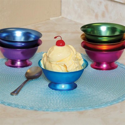 Retro Multi-Colored Aluminum Ice Cream Dessert Bowls Set of 6