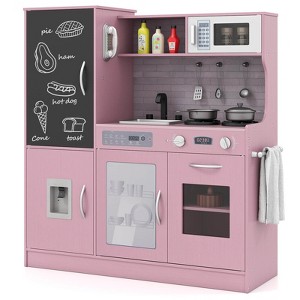 Safstar Play Kitchen Toy Set w/ Chalkboard Oven Sink Curtain Microwave Water Dispenser - 1 of 4