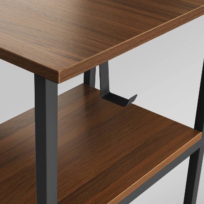 Rustic Walnut Wood Corner Gaming Desk with Drawer Storage