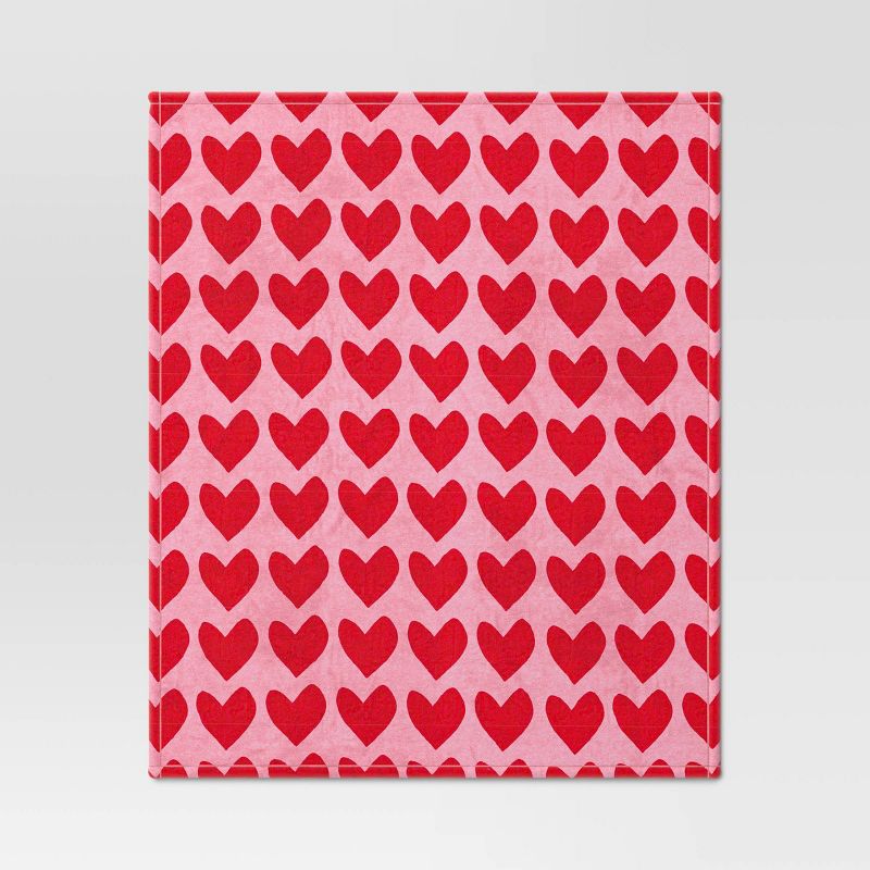 Heart Printed Plush Valentine&#39;s Day Throw Blanket Pink/Red - Room Essentials&#8482;, 4 of 11