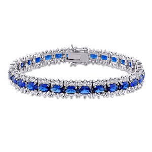 EVERLY JEWELRY | Sterling Silver 28.54 CT TGW Created Blue Sapphire and Created White Sapphire Bracelet, 7-inch - 1 of 4