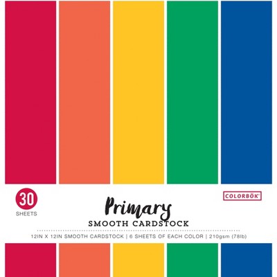 Colorbok 78lb Smooth Cardstock 12"X12" 30/Pkg-Primary, 5 Colors/6 Each