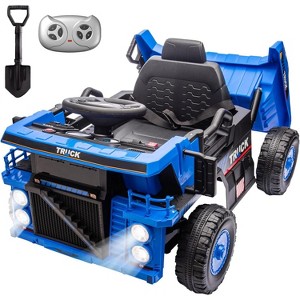 12V Kids Ride On Dump Truck, Electric Construction Car w/ Remote, Lift Bed, Shovel, Music & LED Lights - 1 of 4