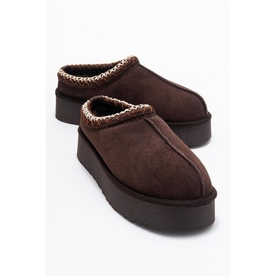 Avelia - Brown Suede Genuine Leather Thick-Soled Winter Slipper (Women) | Forever & Always Shoes