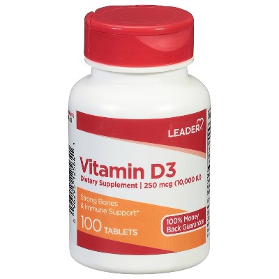 Leader 250 mcg (10,000 IU) Vitamin D3 100 Tablets
