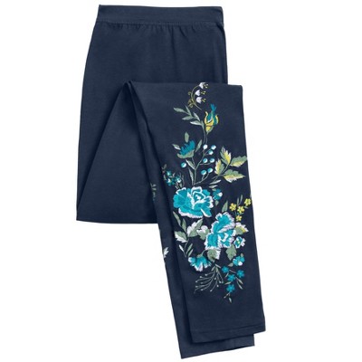navy banana floral embroidery