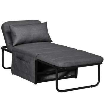 HOMCOM Folding Sofa Bed, Button Tufted Ottoman Sleeper Chair Bed, Black