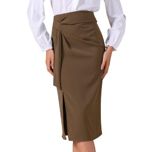INSPIRE CHIC Women's Work Straight Knot Twist Office Tie Waist Midi Skirts - 1 of 4