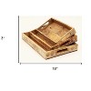 HomeRoots Set of Three Natural Rectangular Solid Wood Floral Handmade Serving Tray With Handles - 3 of 4