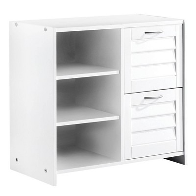 2 Drawer Wooden Chest with Shutter Design Front White - Benzara