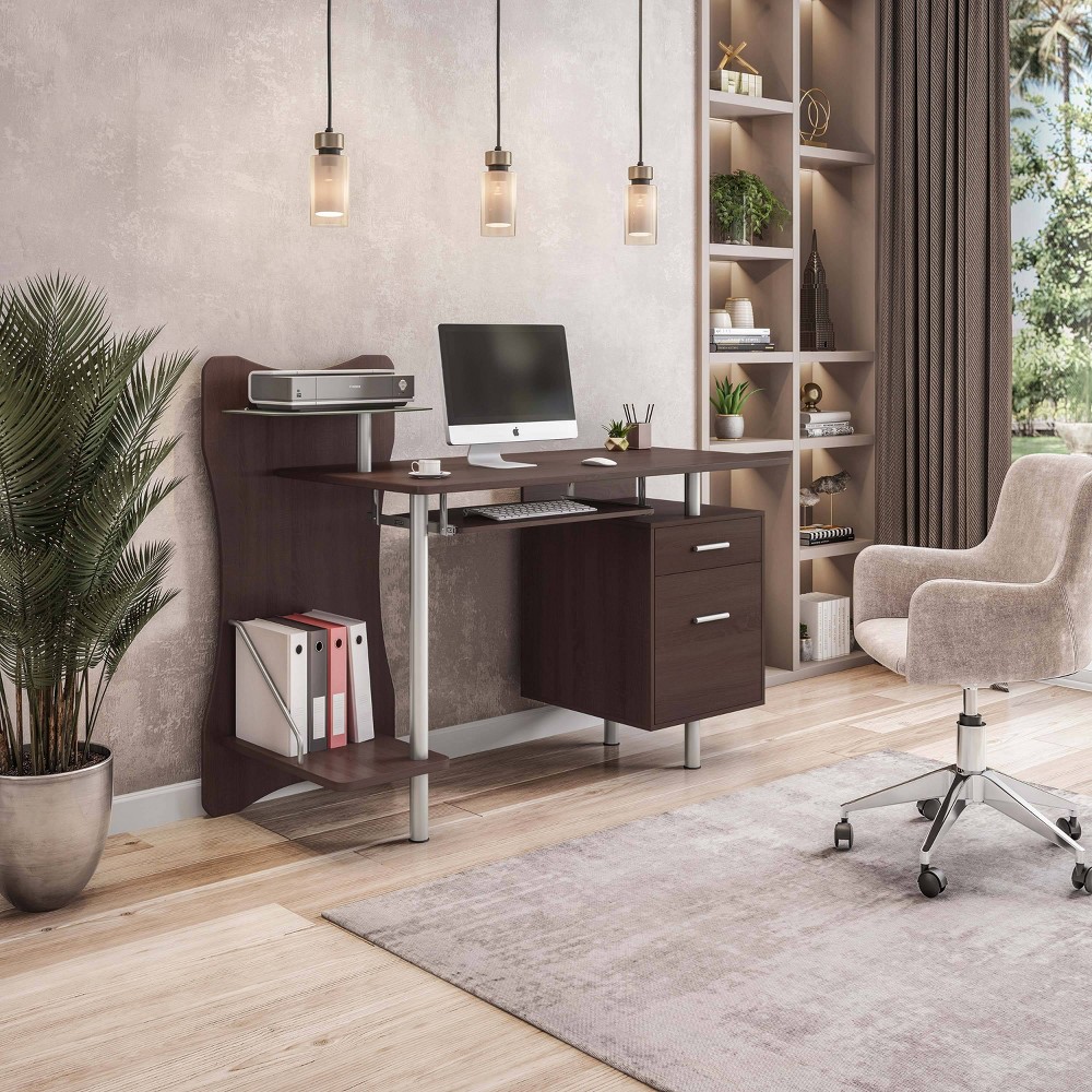 Photos - Office Desk Stylish Computer Desk with Storage Brown - Techni Mobili