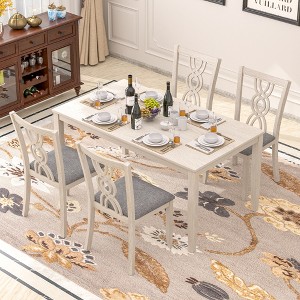 VECELO Rustic Wooden Dining Chairs, Rubber Wood Kitchen Chairs with Padded Seat & Elegant Hollowed Backrest, Gray - 1 of 4