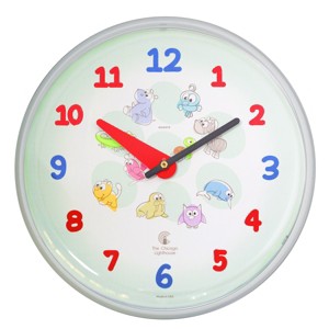 The Chicago Lighthouse 12.75"x1.5" Cartoon Animals Children's Wall Clock Decorative Wall Clock Light Green : Modern Style - 1 of 3