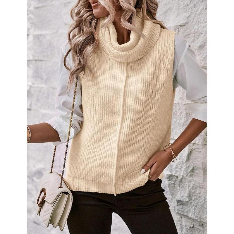 Womens Cowl Neck Knit Sweater Vest Sleeveless Casual Solid Trendy Turtleneck Ribbed Pullover Tank Tops, 5 of 8
