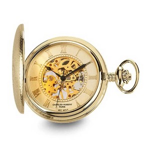 Black Bow Jewelry Charles Hubert Gold Finish Brass Skeleton Pocket Watch - 1 of 4