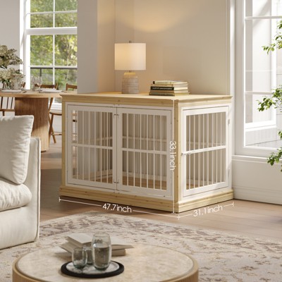 48in Large Dog Crate Furniture – Solid Wood Indoor Dog Kennel With 4 Silent Escape-proof Doors, End Table Style Decorative Crate