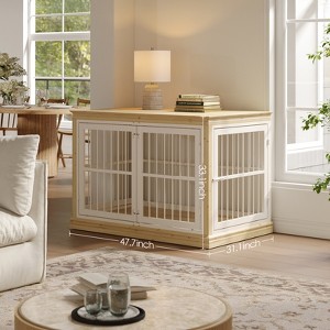 48in Large Dog Crate Furniture – Solid Wood Indoor Dog Kennel With 4 Silent Escape-proof Doors, End Table Style Decorative Crate - 1 of 4
