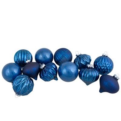 Northlight Finial and Glass Ball Christmas Ornaments - 3.25" - Royal Blue - Set of 12