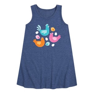 Girls' - Instant Message - Colorful Chickens Graphic Sleeveless Aline Dress - 1 of 4