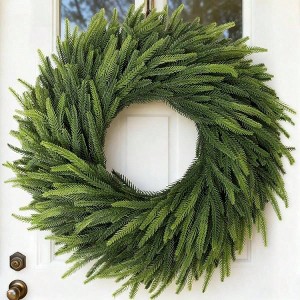 26 inch large artificial norfolk pine wreath faux green needles front door wall home outdoorxmas decor - 1 of 4