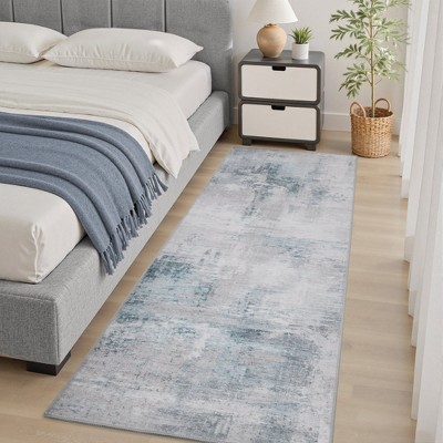 MontVoo Soft Abstract Washable Gray-Teal Area Rug