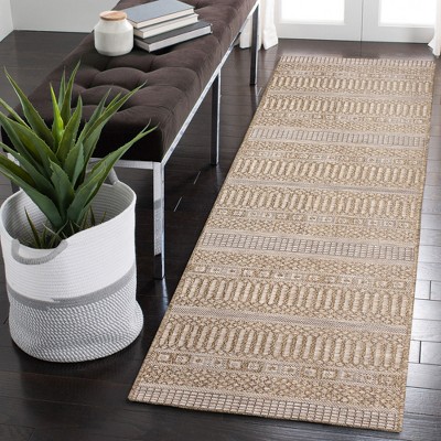 Ivory Flat Woven Synthetic Stripe Indoor/Outdoor Rug 1'11" x 7'6"