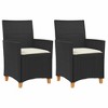 vidaXL Patio Chairs with Cushions 2 pcs Black Poly Rattan&Solid Wood - 2 of 4