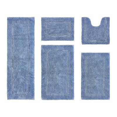 Lux Premium 100% Cotton Tufted Solid Reversible 5 PC Bath Rug Set – Ultra-Soft, Water-Absorbent, Durable, Machine Washable Bathroom Rug