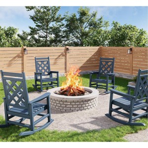 4 Pack Rocking Chair , Patio Rocking Chair Porch Rocker with Wood Texture & 380 LBS Support - 1 of 4