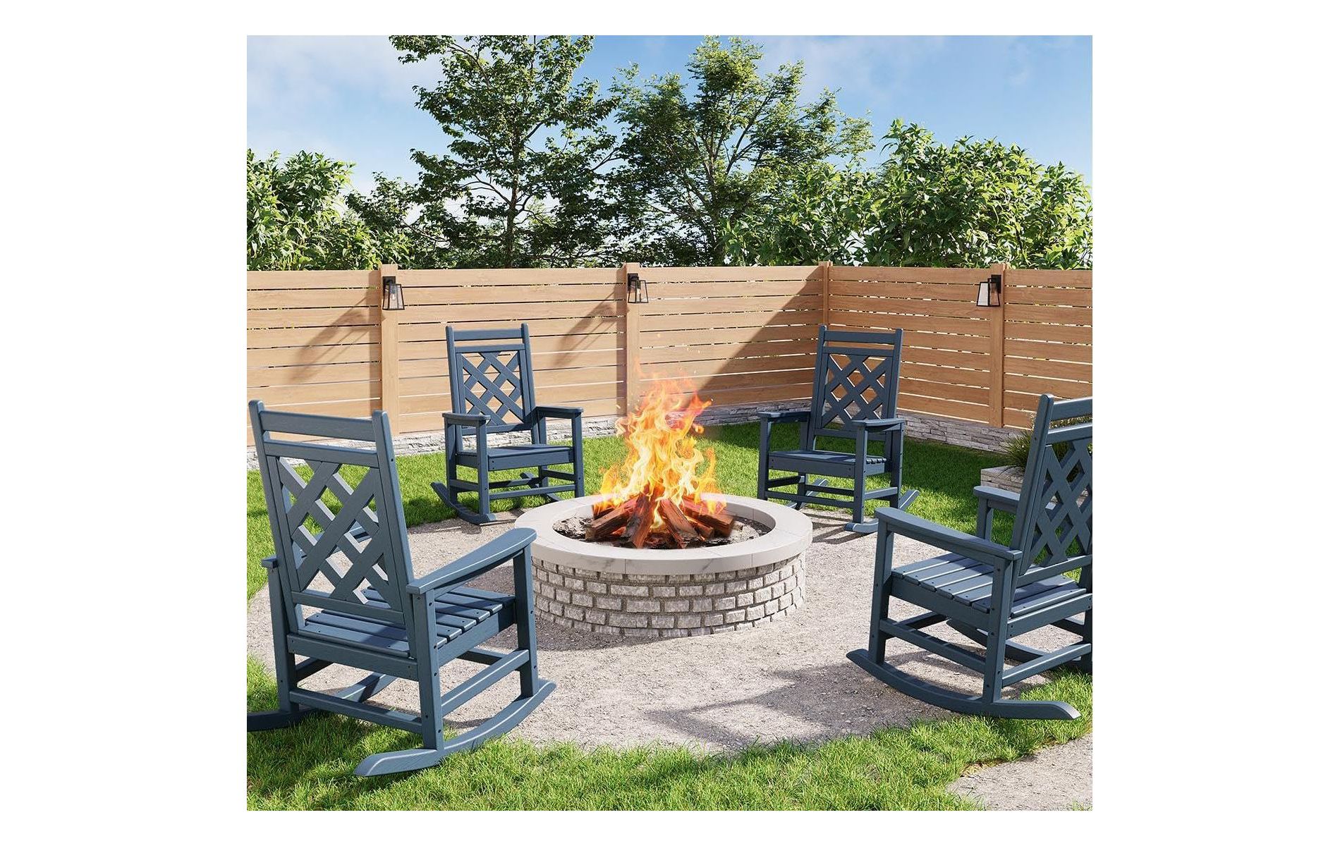 4 Pack Rocking Chair , Patio Rocking Chair Porch Rocker with Wood Texture & 380 LBS Support