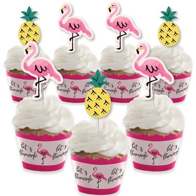 Big Dot of Happiness Pink Flamingo - Party Like a Pineapple - Cupcake Decoration - Tropical Summer Party Cupcake Wrappers & Treat Picks Kit -Set of 24