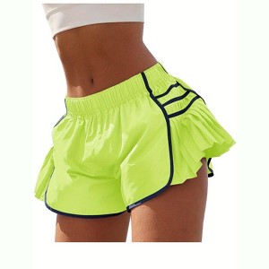 Imily Bela Womens Pleated Workout Shorts with Contrast Stitch Quick Dry Gym Running Shorts Elastic Waist - 1 of 4
