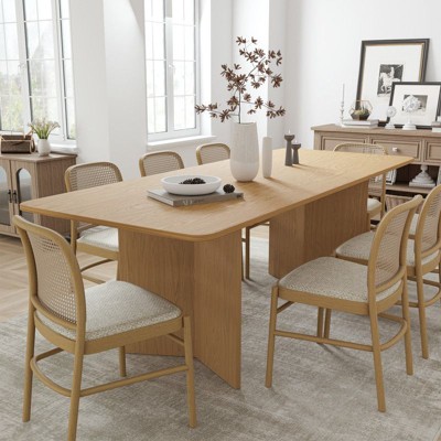 PexFix 79" x 33.5" Solid Wood Farmhouse Dining Table with V-Shaped Legs and Square Wood Top for Modern Dining Rooms & Family Gatherings Natural