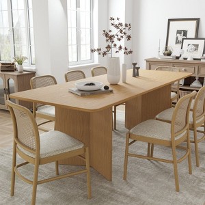 PexFix 79" x 33.5" Solid Wood Farmhouse Dining Table with V-Shaped Legs and Square Wood Top for Modern Dining Rooms & Family Gatherings Natural - 1 of 4