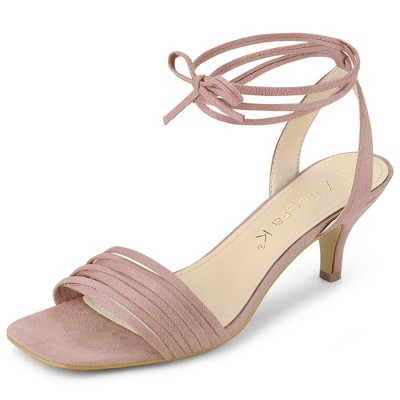Allegra K Women's Kitten Heel Lace Up Suede Heeled Sandals