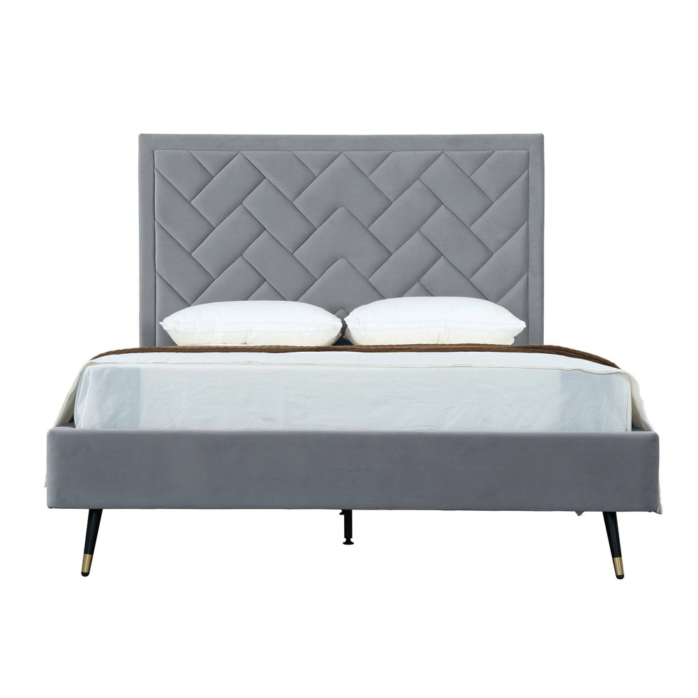 Photos - Wardrobe Manhattan Comfort Queen Crosby Modern Velvet Upholstered Bed Gray